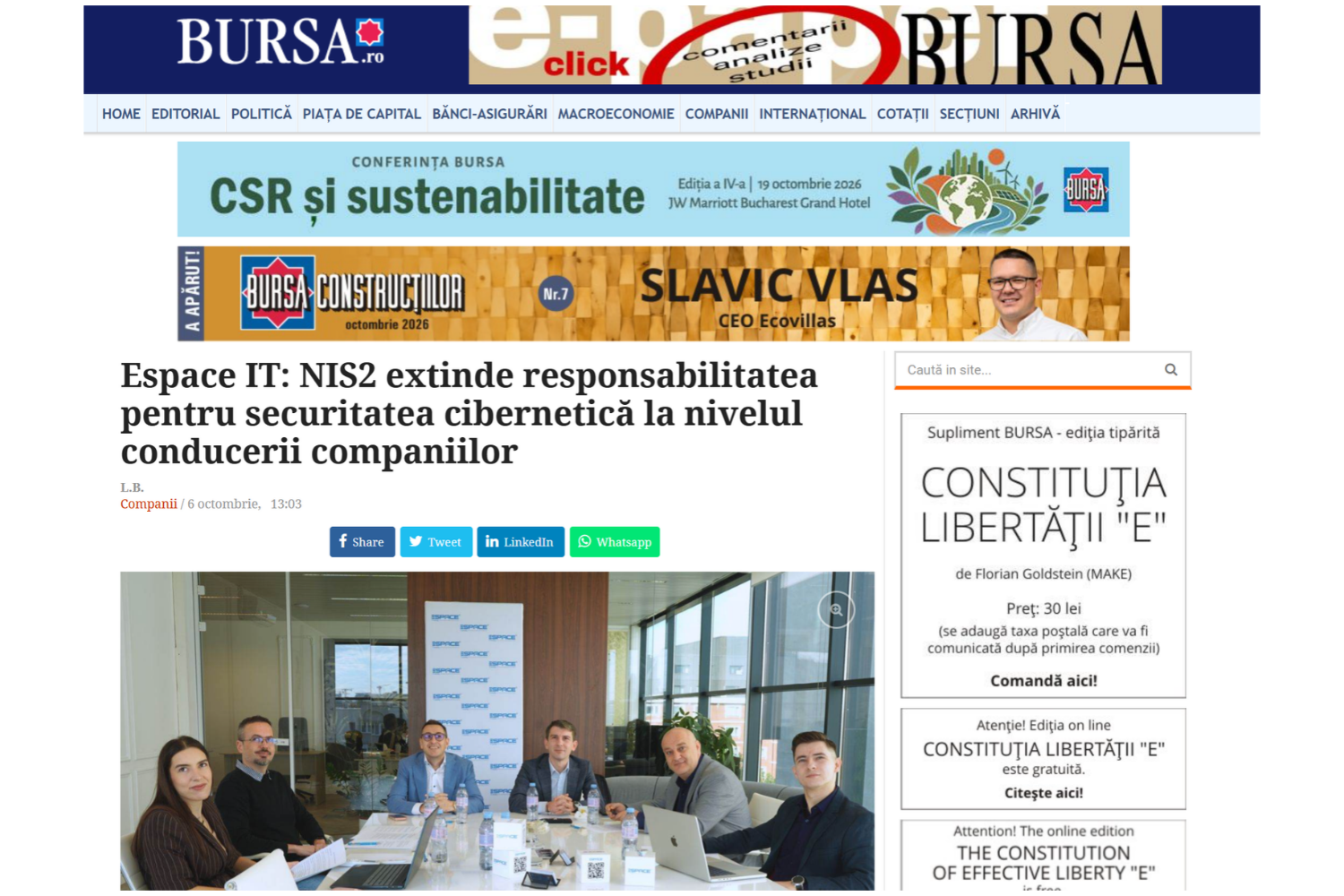 Espace IT: NIS2 extinde responsabilitatea pentru securitatea cibernetică la nivelul conducerii companiilor